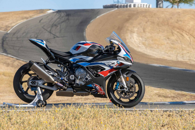 BMW Motorrad does superbike racing in the form of the M 1000 RR. The glistening carbon fiber reminds you of its intent.