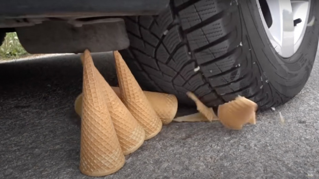 cars, tires, weird car news, watch: car crushes many soft and crunchy things — viral video!