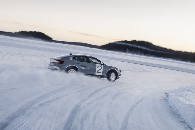 drifting a 2023 polestar 2 ev on ice proves it's winter-ready