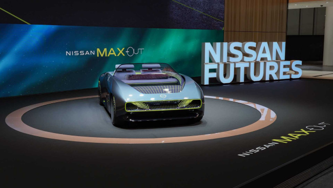 nissan max-out concept revealed as futuristic two-seater convertible ev