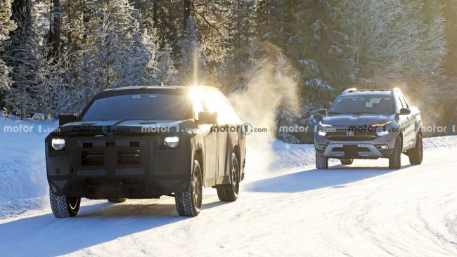 2024 ram 1200 spotted testing in the cold together with fiat toro