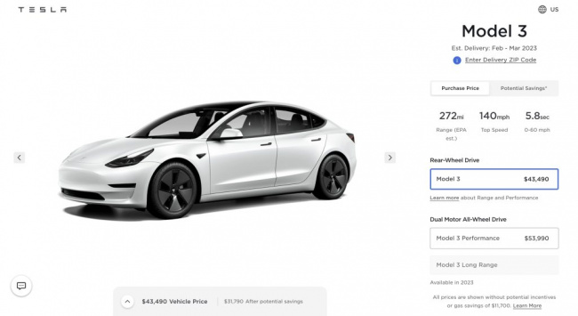 tesla finally defaults to purchase price in north america vehicle order pages