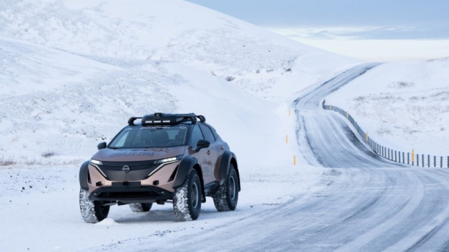 ariya, nissan, small midsize and large suv models, couple drives nissan ariya from pole to pole in the ultimate ev overland test