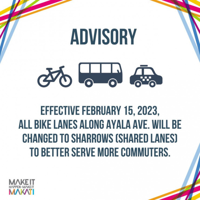 active transport, bicycle lane, bike lane, makati, ayala ave bike lanes conversion to shared lanes deferred to march 6
