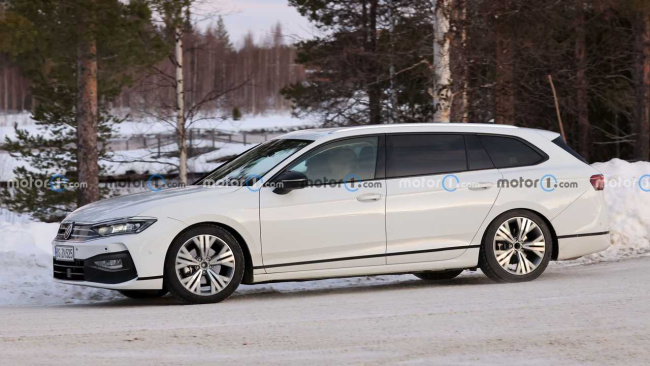 2024 volkswagen passat wagon spied looking long and low in the snow