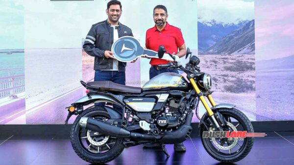 ms dhoni takes delivery of new tvs ronin 225cc motorcycle
