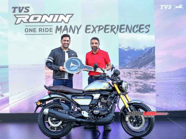 ms dhoni takes delivery of new tvs ronin 225cc motorcycle