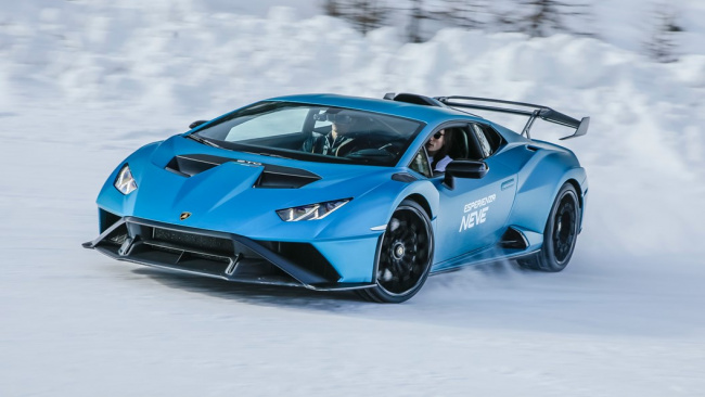 How to drive on ice: Lamborghini Huracan STO front three quarter cornering