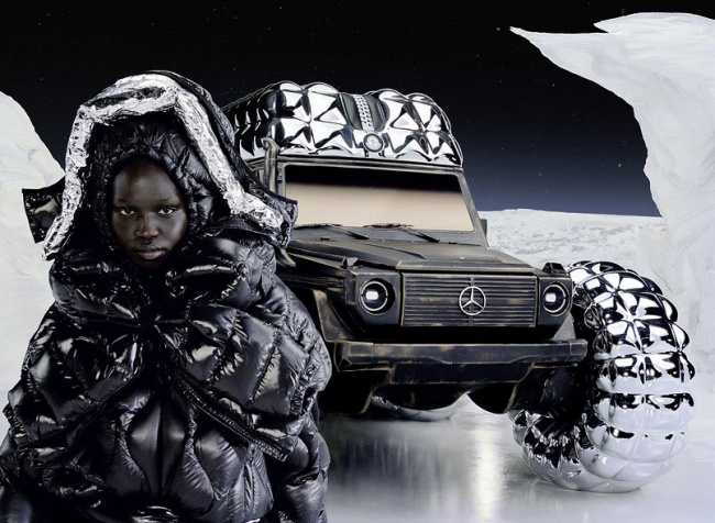 autos mercedes-benz, mercedes' g-class leaves mud behind to become fashion week art work