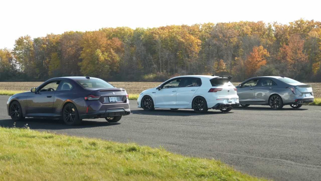 VW Golf R Drag Races Cadillac CT4-V, BMW M240i