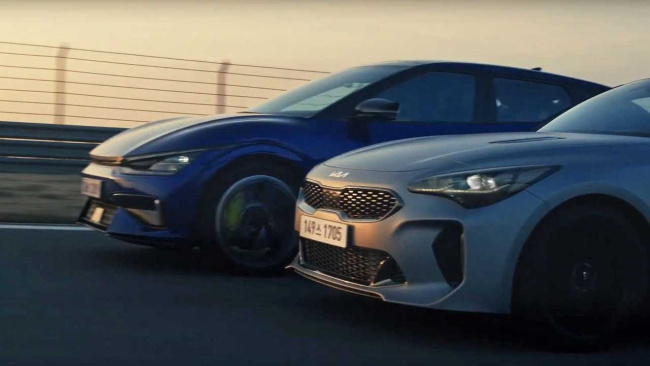 The Kia EV6 GT and Stinger are driving side-by-side, marking the end of a performance era and begining of a new one.