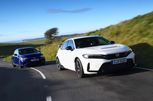 new car group tests, best hot hatches, new honda civic type r vs new volkswagen golf r 20 years