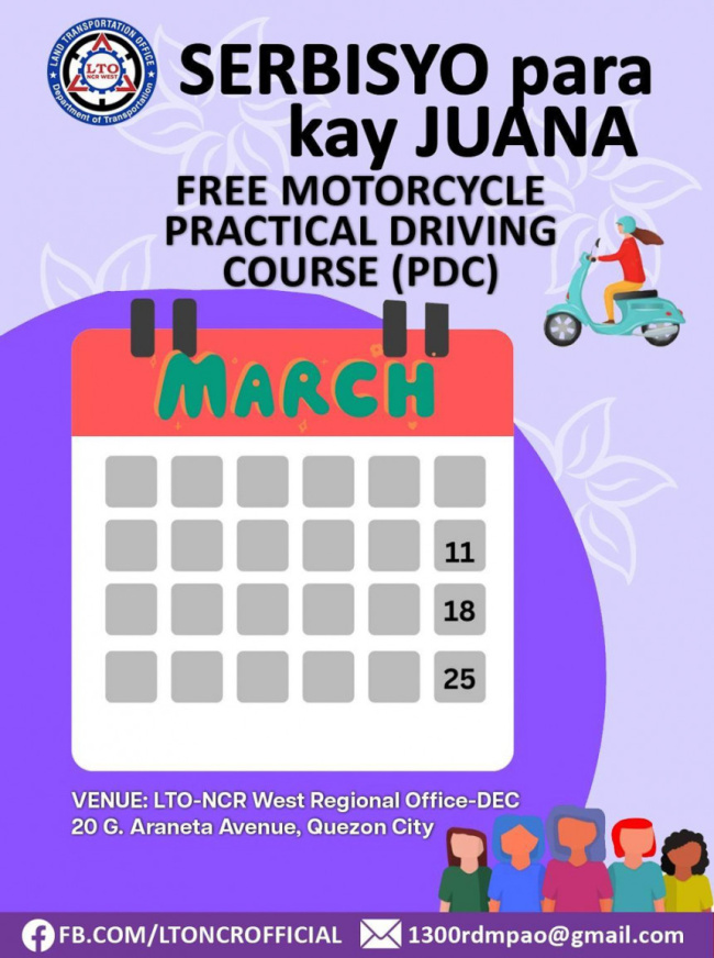 motorcycle safety, training, lto to give free mc riding course to women