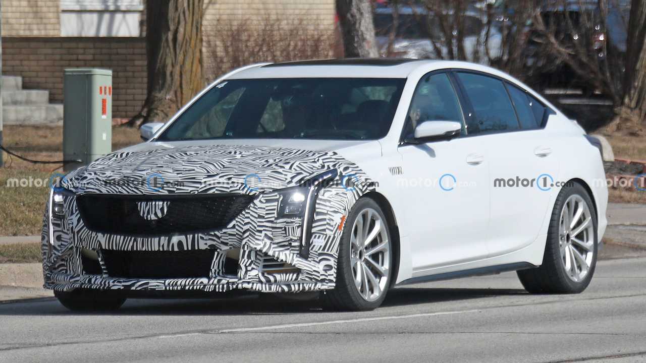 redesigned cadillac ct5-v blackwing spotted for first time in new spy shots