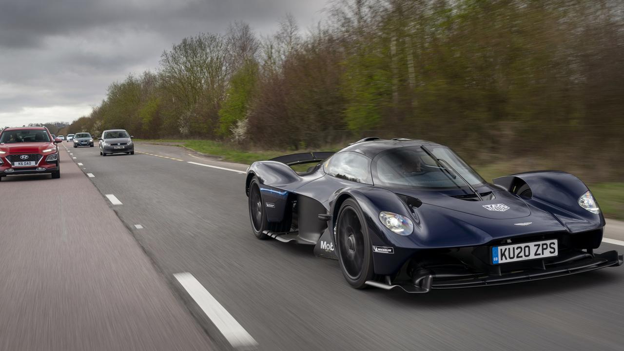 The Aston Martin Valkyrie is an odd sight on the road., Aston Martin’s Valkyrie is one of the most expensive cars on sale., Track day warriors can choose the AMR Pro version., The Valkyrie is powered by a Cosworth-sourced V12., Aston Martin’s Valkyrie is the wildest car to wear number plates., Aston Martin’s Valkyrie has a race-inspired cockpit., Alonso finished on the podium in his first race for Aston Martin. Photo: Clive Mason/Getty Images, Red Bull’s relationship with Aston Martin is over. Photo: Mark Thompson/Getty Images, Aston Martin developed the Valkyrie in partnership with Red Bull., The Aston Martin Valkyrie is a wild machine., Technology, Motoring, Motoring News, Aston Martin Valkyrie unleashed on track