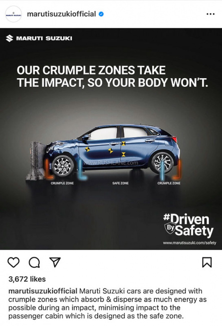 maruti suzuki cars crumple zones built to take the hit, so you don’t have to