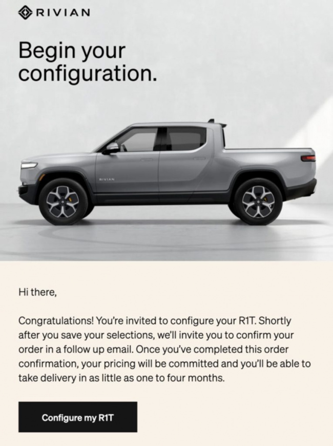 rivian r1 shop is the place to be to get an r1t within a couple of weeks