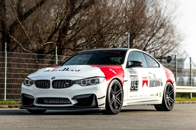 tuning, sports cars, special editions, manhart turns bmw m4 dtm edition into mh4 gtr marlboro