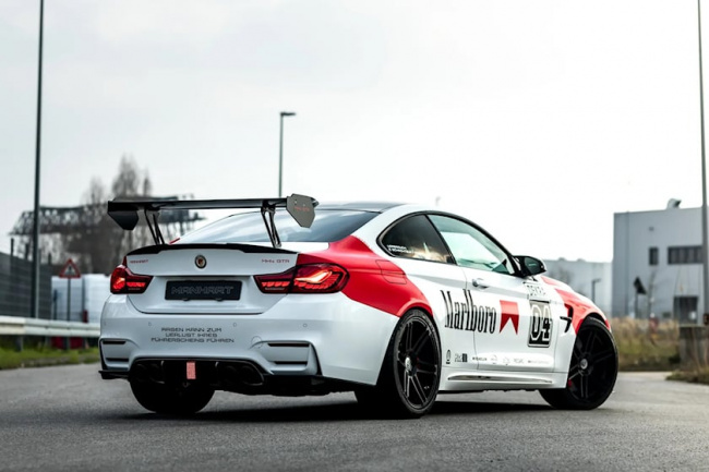 tuning, sports cars, special editions, manhart turns bmw m4 dtm edition into mh4 gtr marlboro
