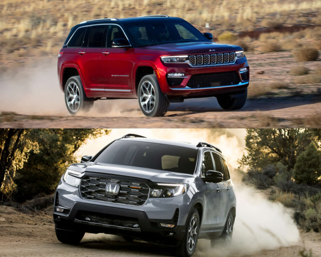 honda, jeep, small midsize and large suv models, why buy the jeep grand cherokee when you can get the honda passport instead?