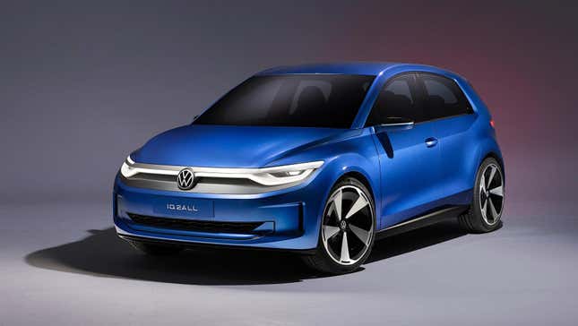 A blue Volkswagen ID.2all concept.