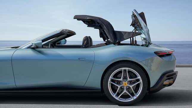 ferrari’s big breakthrough on the roma spider is a canvas folding roof