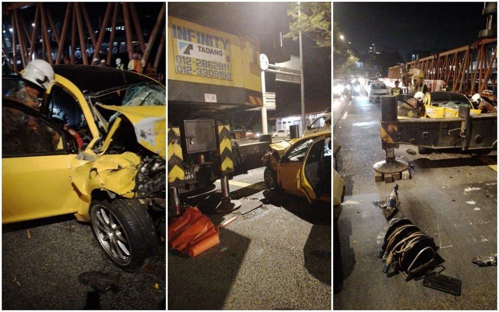 auto news, klang valley road accident, bukit seputeh accident, car rams into crane, three killed as car crashed into parked crane in kl