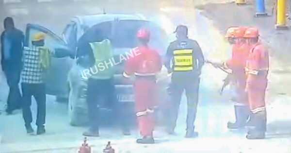 dramatic cctv footage – alert guards douse car fire in under 2 minutes