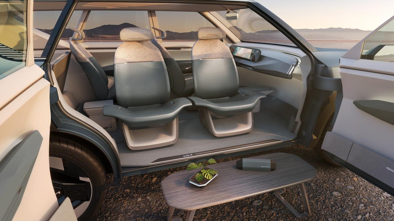 The swivelling seats and rear hinged back door are unlikely make it into production., Kia EV5 electric SUV concept., It is likely to look very similar to the concept when it goes into production., Kia has revealed a new electric SUV concept., Technology, Motoring, Motoring News, Kia reveals new EV5 electric SUV concept