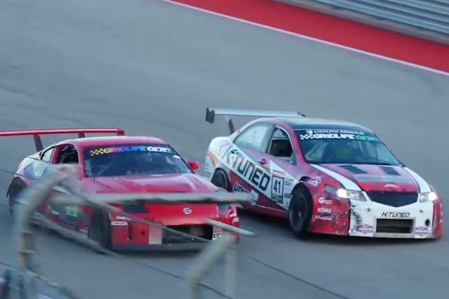 video, offbeat, watch: acura tsx performs incredible pass at the finish line while driving on three wheels