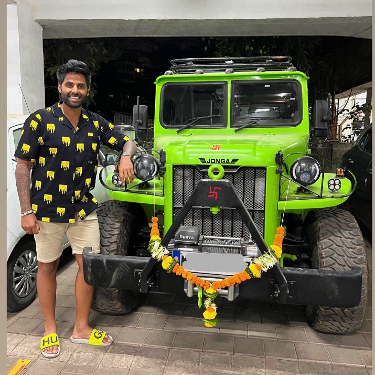 indian cricketer surya kumar yadav drives his nissan 1-ton resto-modded pick up truck on mumbai roads