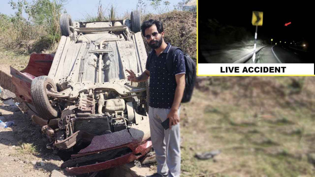 Ford Figo Turns Turtle in a High Speed Crash, Driver Takes Selfie with Car to Show He’s Safe