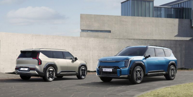 kia unveils all-electric ev9 three-row suv, with swivel seats and “boost” options