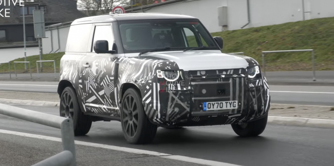 , widebody land rover defender spotted testing near the nürburgring