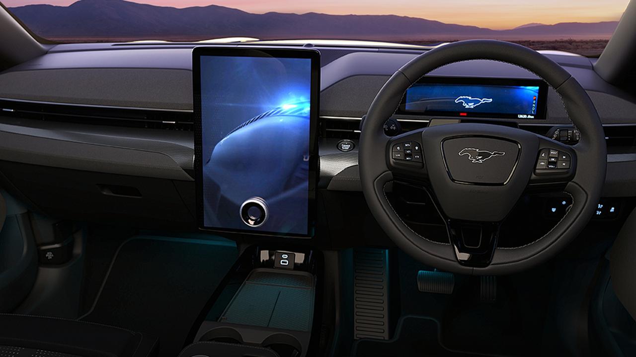 The Mach-E has a tech filled cabin., Some variants have a range close to 600km., Dual motor versions are fast, easily eclipsing V8-powered Mustang sports cars., Prices should start between $70,000 and $80,000 for the Mustang Mach-E., Technology, Motoring, Motoring News, 2023 Ford Mustang Mach-E confirmed for Australia