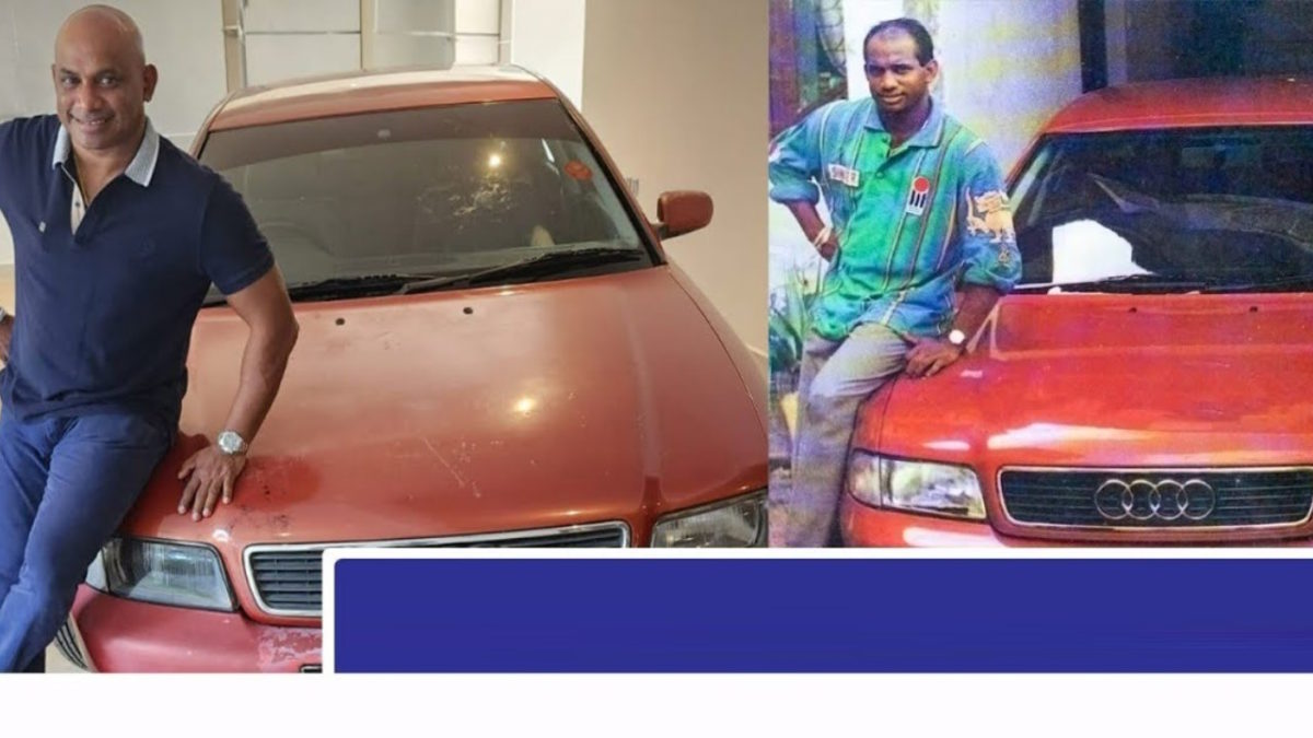 cricketer sanath jayasuriya with his 27-year old audi a4 that we won as man of the match