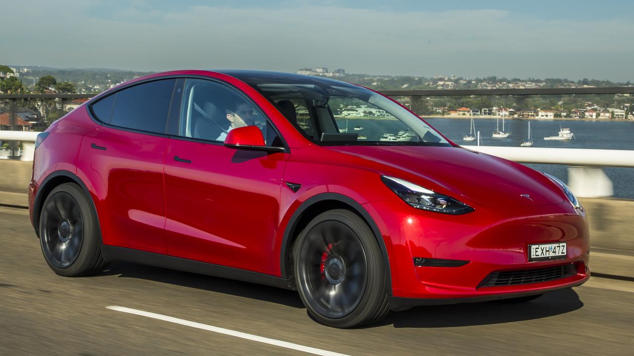 Tesla’s Model Y was the fifth-best selling car in the country in March. Picture: Mark Bean., Utes are taking over Australian roads. Picture: Thomas Wielecki., Technology, Motoring, Motoring News, Utes dominate new-car sales, but EV sales accelerate