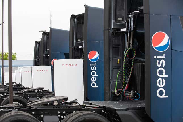 pepsi unveils fleet of tesla semis, most of which it got for free