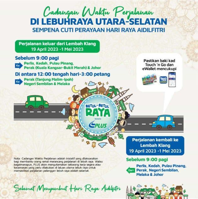 auto news, plus highway, hari raya 2023, travel advisory 2023 hari raya, plus travel time table, plus' proposed travel schedule for hari raya on the north-south highway now out