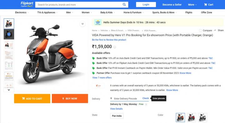 You can now buy the Hero Vida e-scooter through Flipkart, Indian, 2-Wheels, Hero Vida, Flipkart
