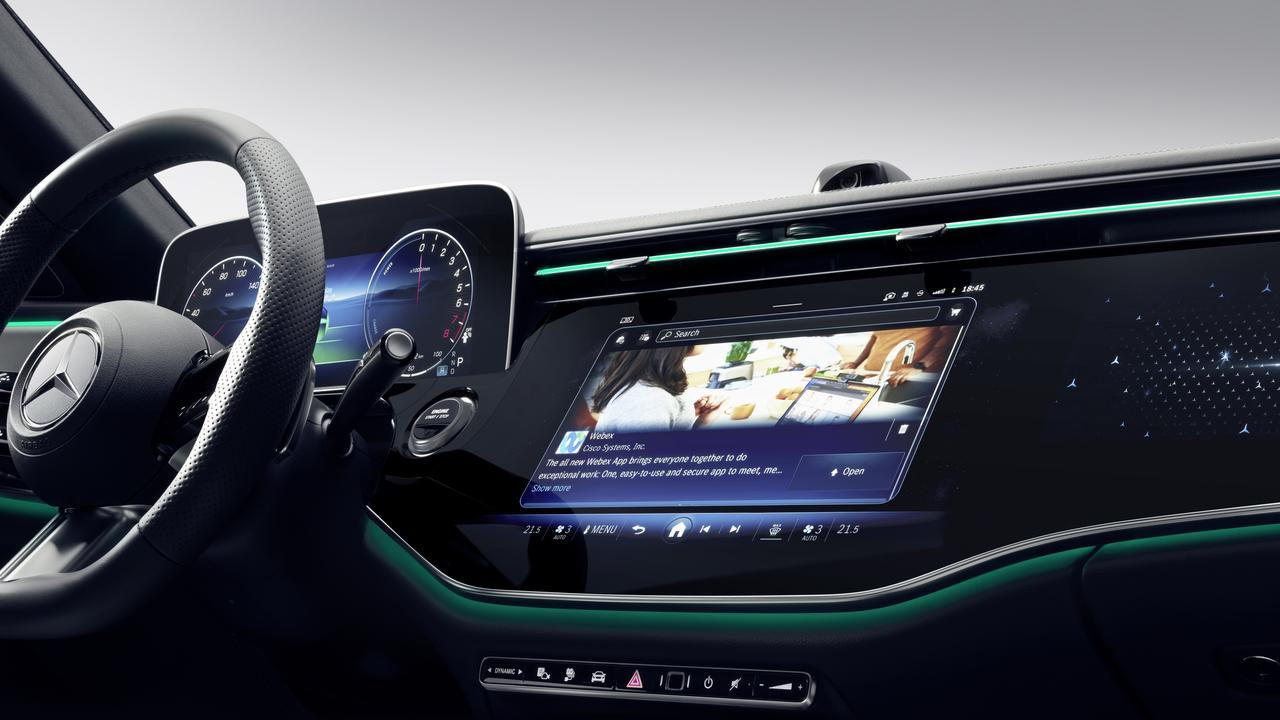 A selfie camera above the dashboard allows the driver to participate in video calls., Mercedes-Benz has updated the E-Class for 2023., Technology, Motoring, Motoring News, Mercedes unveils new E-Class sedan