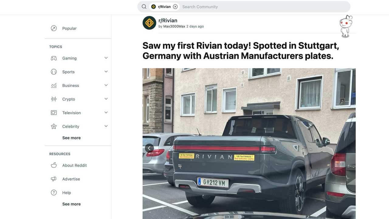 rivian r1t spotted in germany with austrian manufacturer's plates