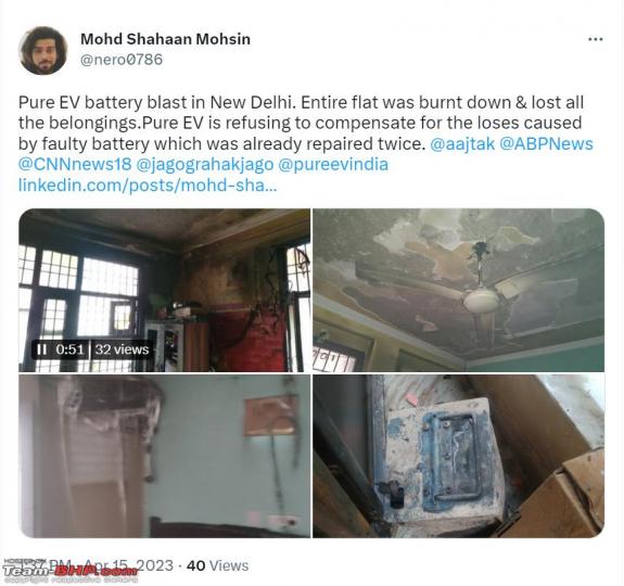EV scooter's battery catches fire, burns house down: Here's the ordeal, Indian, Member Content, Electric Scooter, Pure EV