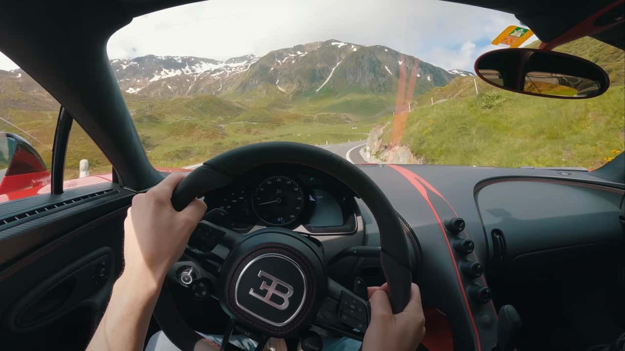 Listen to the Bugatti Chiron Sport drive up a mountain.