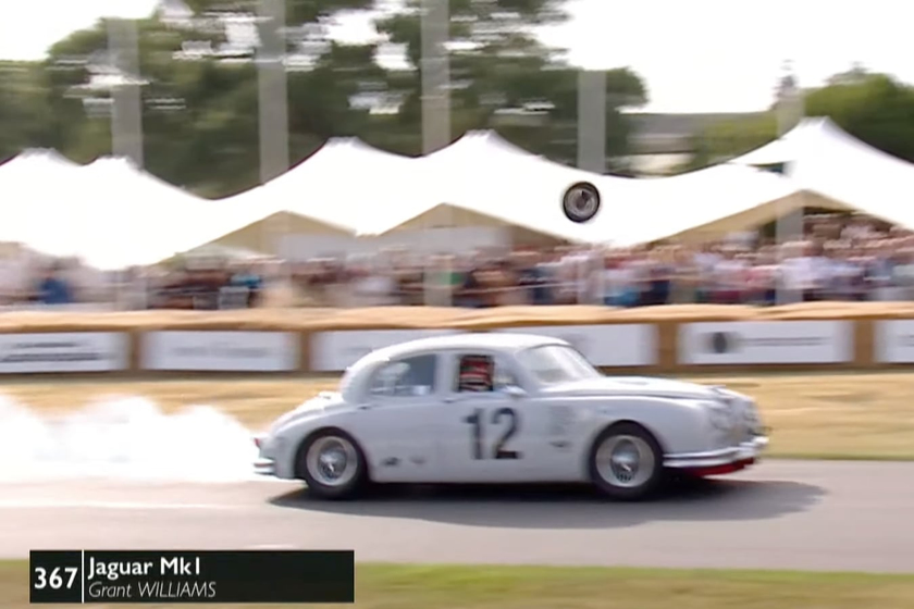video, goodwood festival of speed, watch: wheel hurtles off jaguar mk1 into crowd at goodwood festival of speed