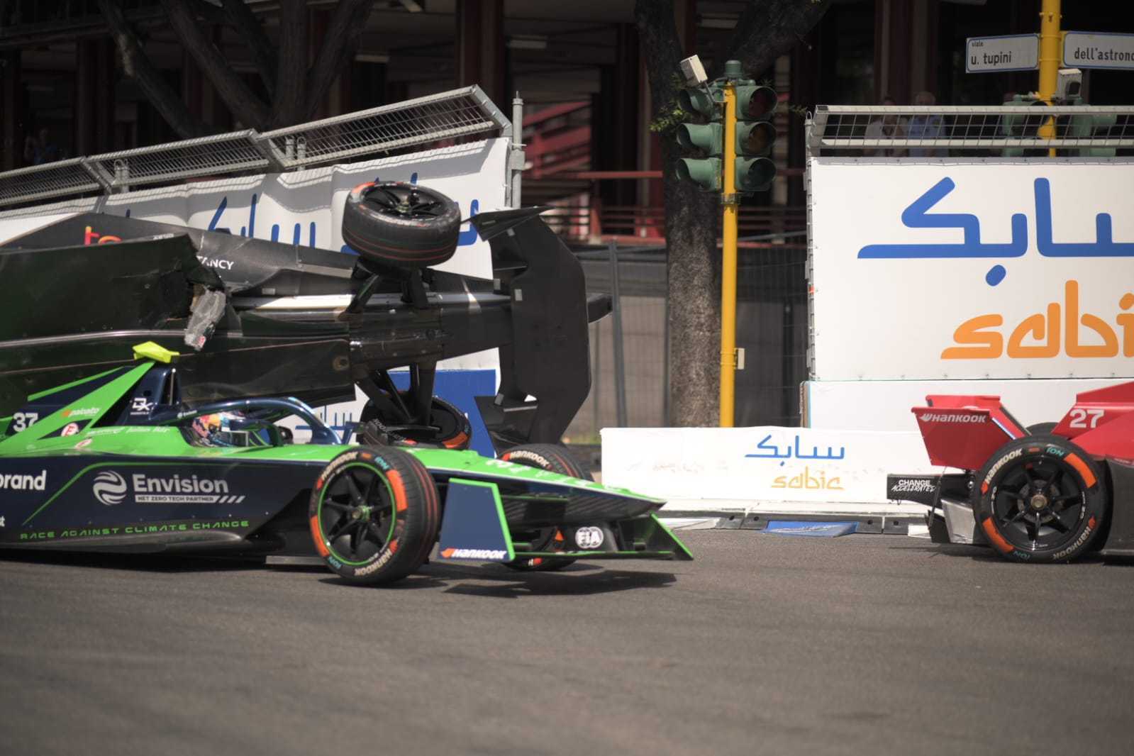 dennis wins after title rivals collide in second rome e-prix