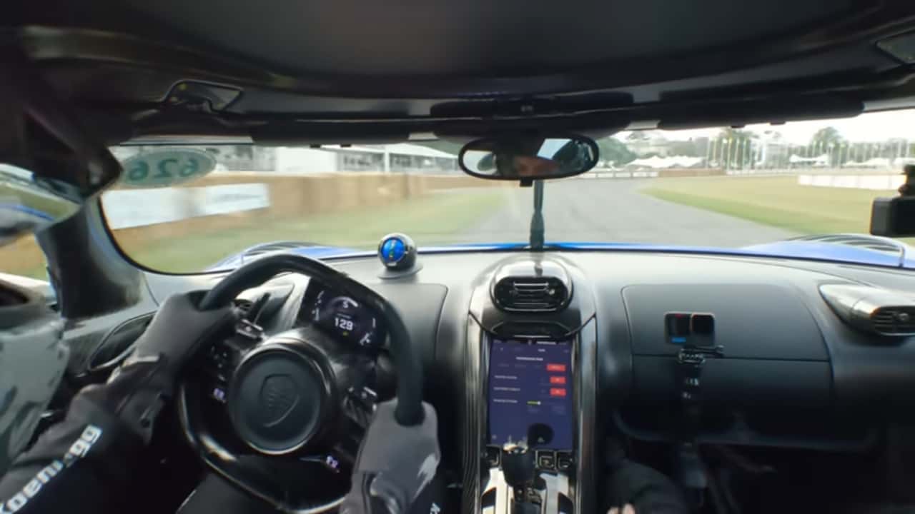 In car view of the Koenigsegg Jesko at the 2023 Goodwood Festival of Speed.