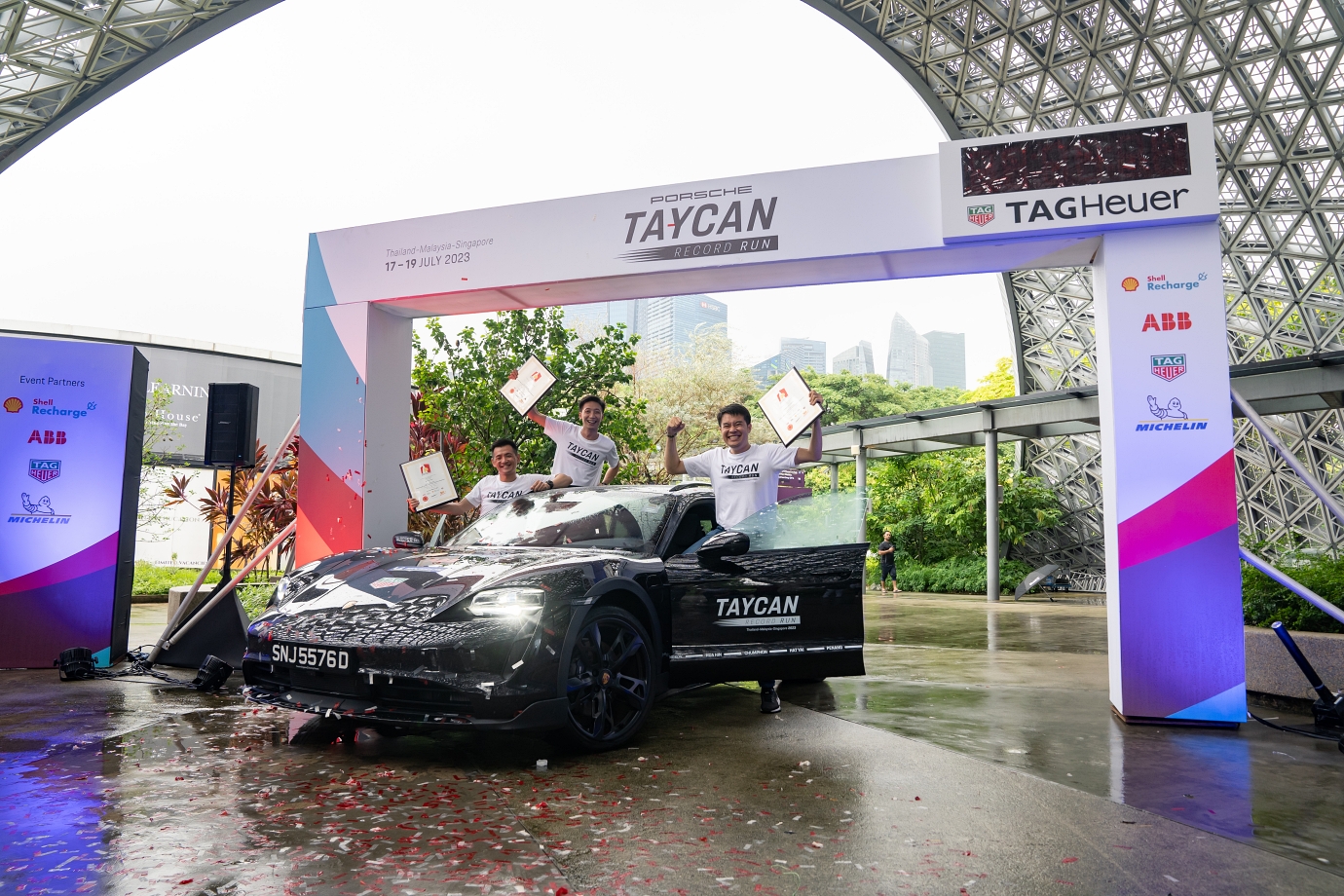 porsche taycan, taycan 4s, porsche singapore, tag heuer, andre brand, shell recharge, porsche moments, sportscar together, porsche taycan, taycan, ev, electric vehicles, porsche taycan 4s, porsche taycan 4s cross turismo makes ev record run from thailand to singapore in 29 hours 15 minutes
