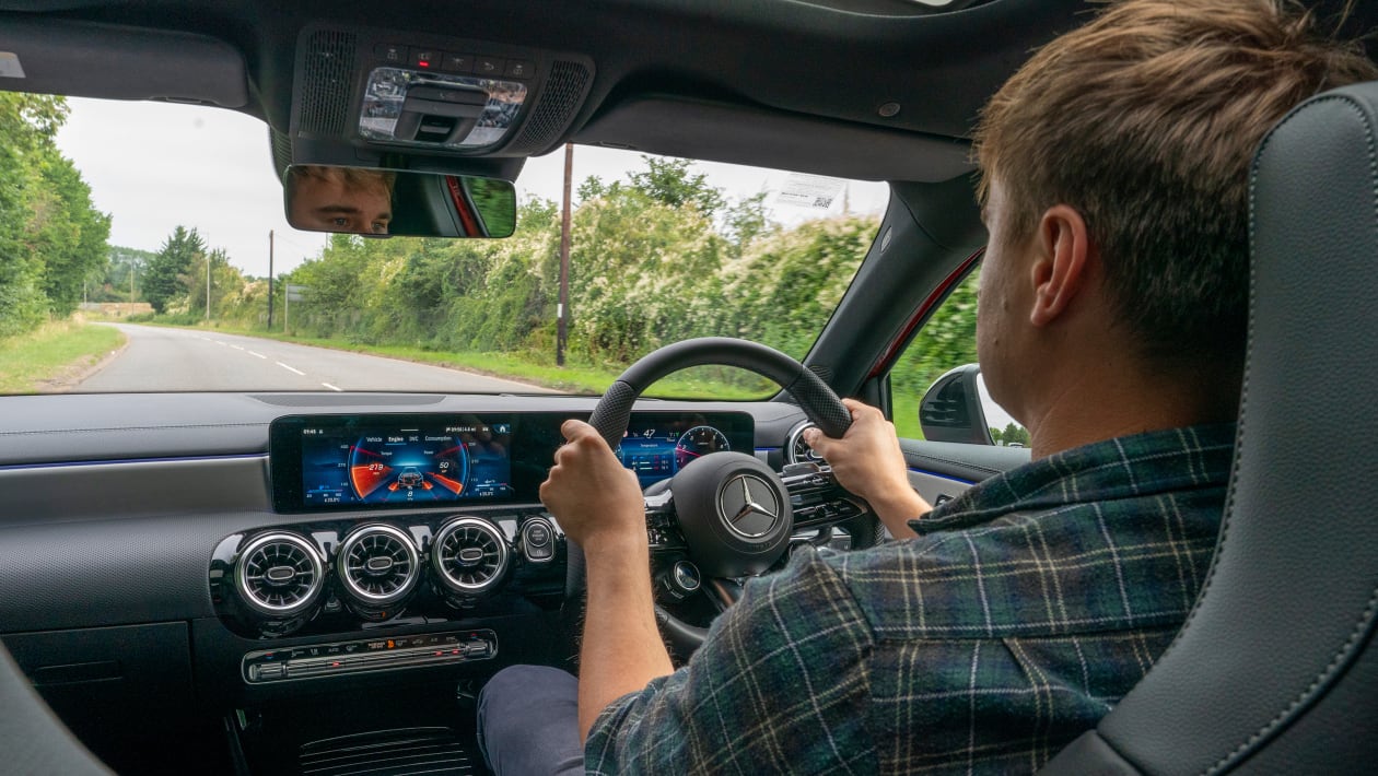 Auto Express staff writer Alastair Crooks driving the Mercedes-AMG A 35