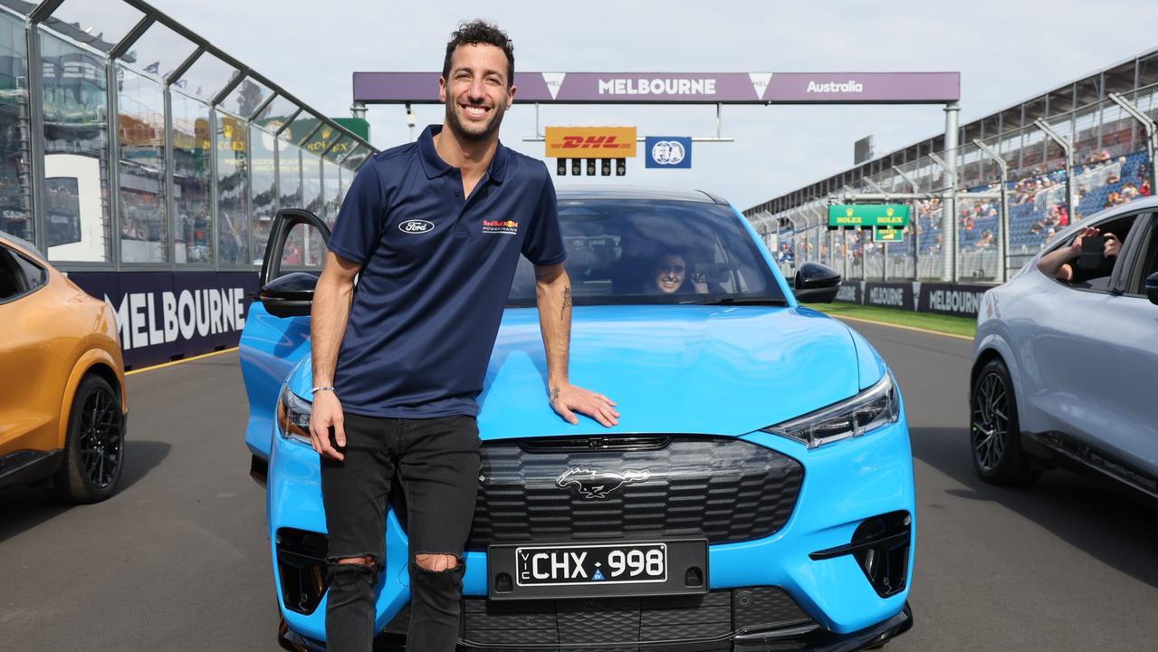 Daniel Ricciardo with the Ford Mustang Mach-E, All variants are well equipped., It is just as fast as the Tesla Model Y Performance., The Mach-E GT has more torque than any Ford road car before it., The new Ford Mustang Mach-E isn’t cheap., Technology, Motoring, Motoring News, 2023 Ford Mustang Mach-E to arrive soon